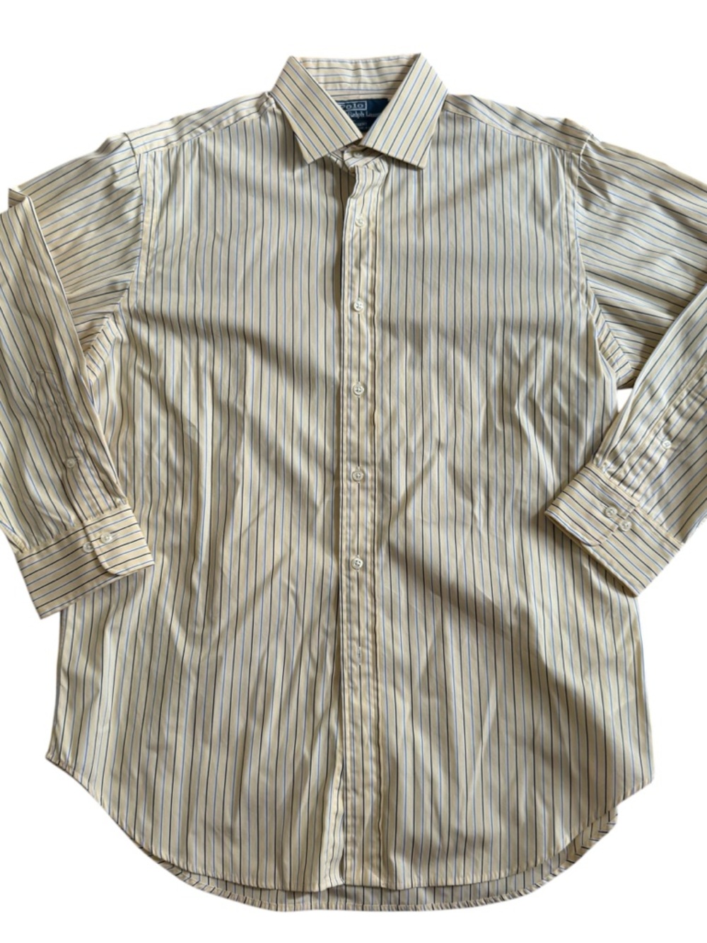 Polo by Ralph Lauren Yellow Dress Shirt with Blue & White Stripes